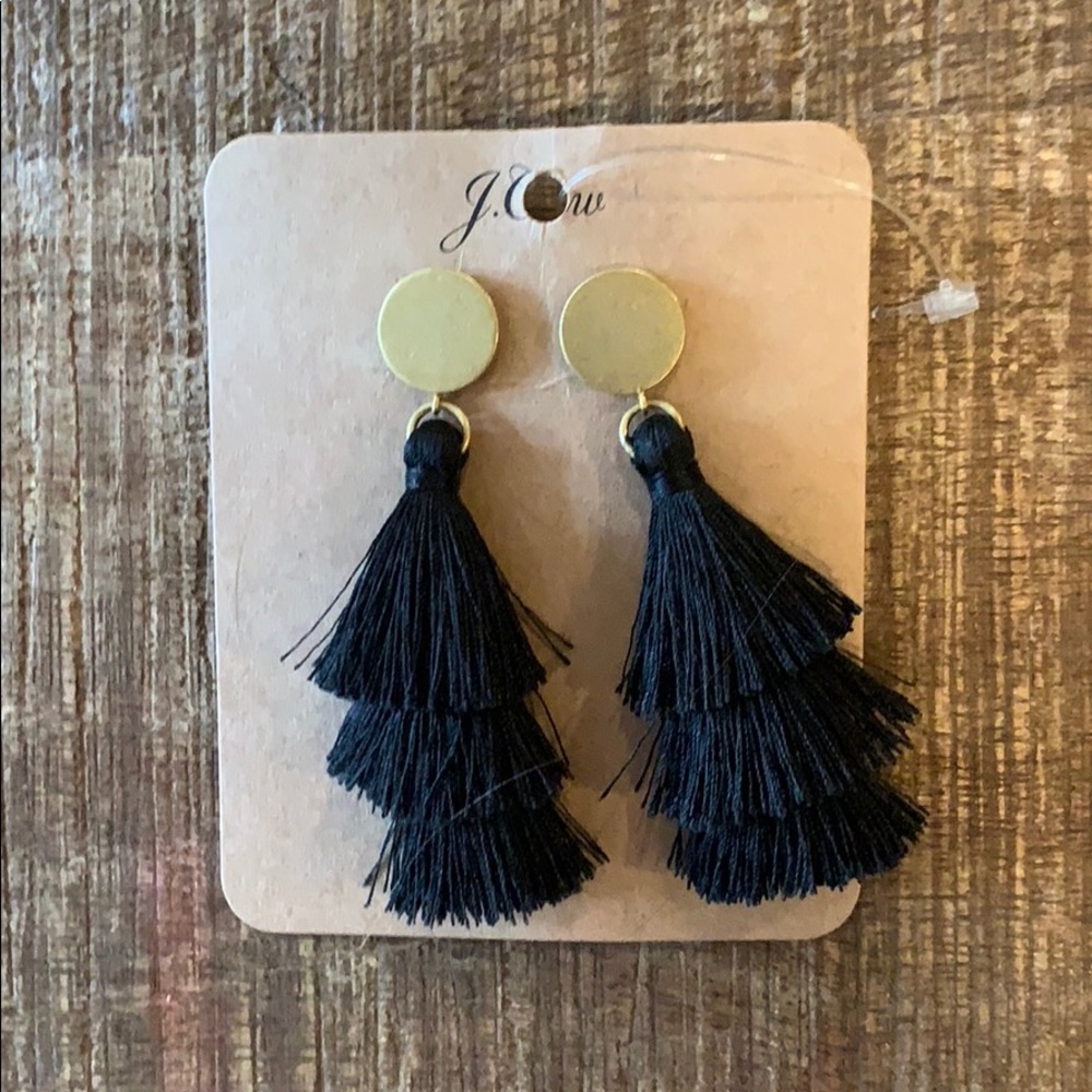 J Crew Black Tassle earrings NWT